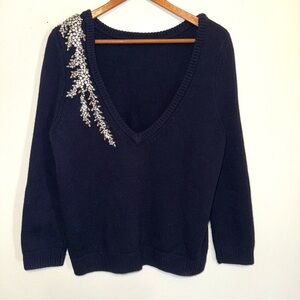 ba&sh Opium Deep V-back Rhinestone Embellished Sweater Cashmere Wool Sz 4